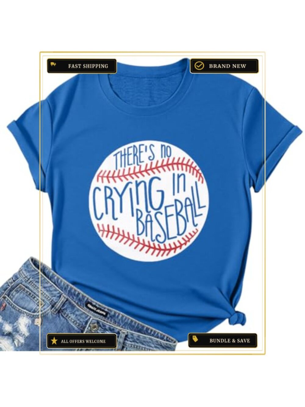 Funny No Crying in Baseball Graphic T-Shirt Women Baseball Mom Tee